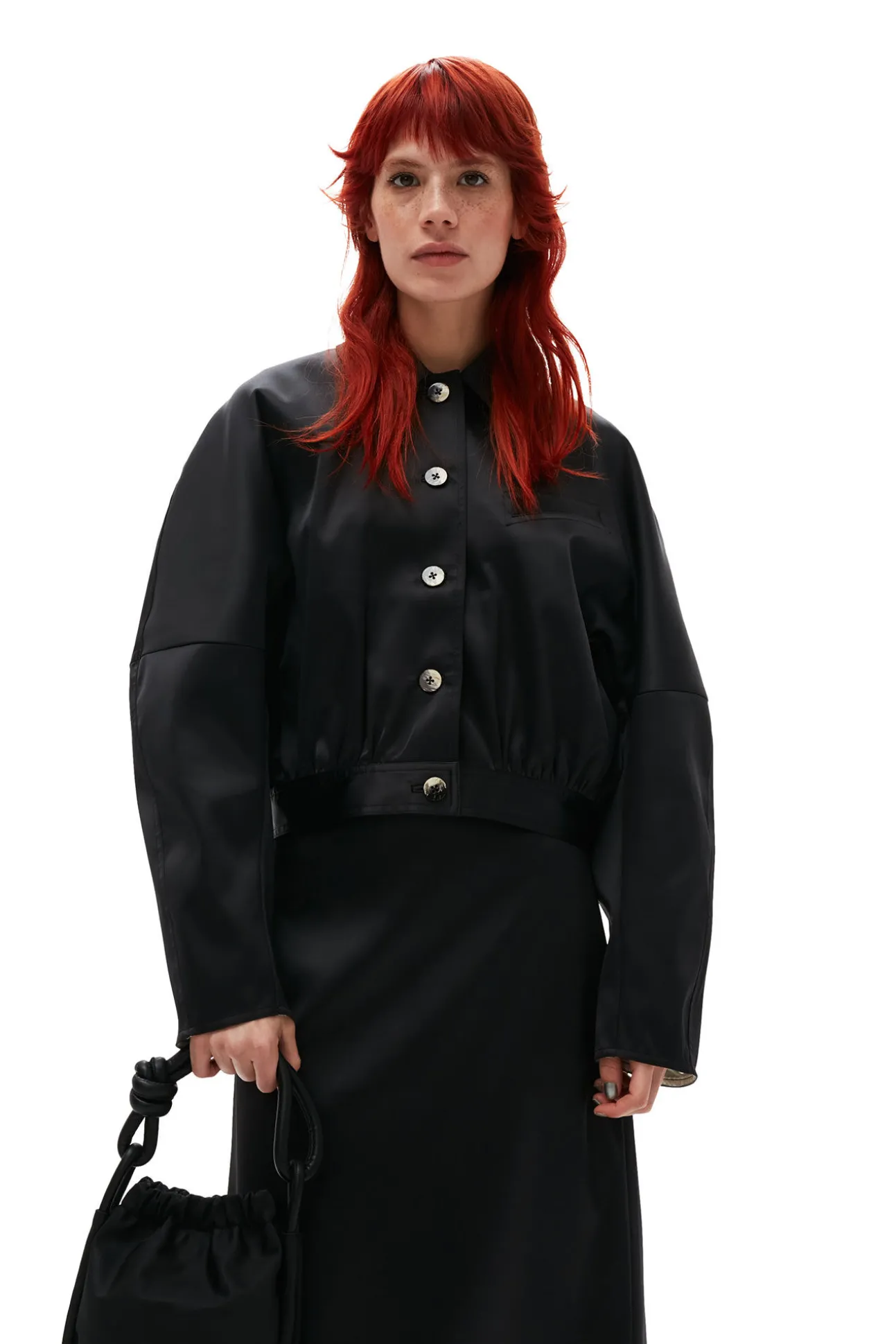 Discount GANNI Kurze Doppel-Satin-Jacke Black