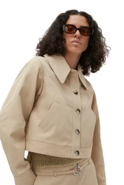 Shop GANNI Kurze Jacke Aus Heavy Twill Pale Khaki