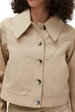 Shop GANNI Kurze Jacke Aus Heavy Twill Pale Khaki