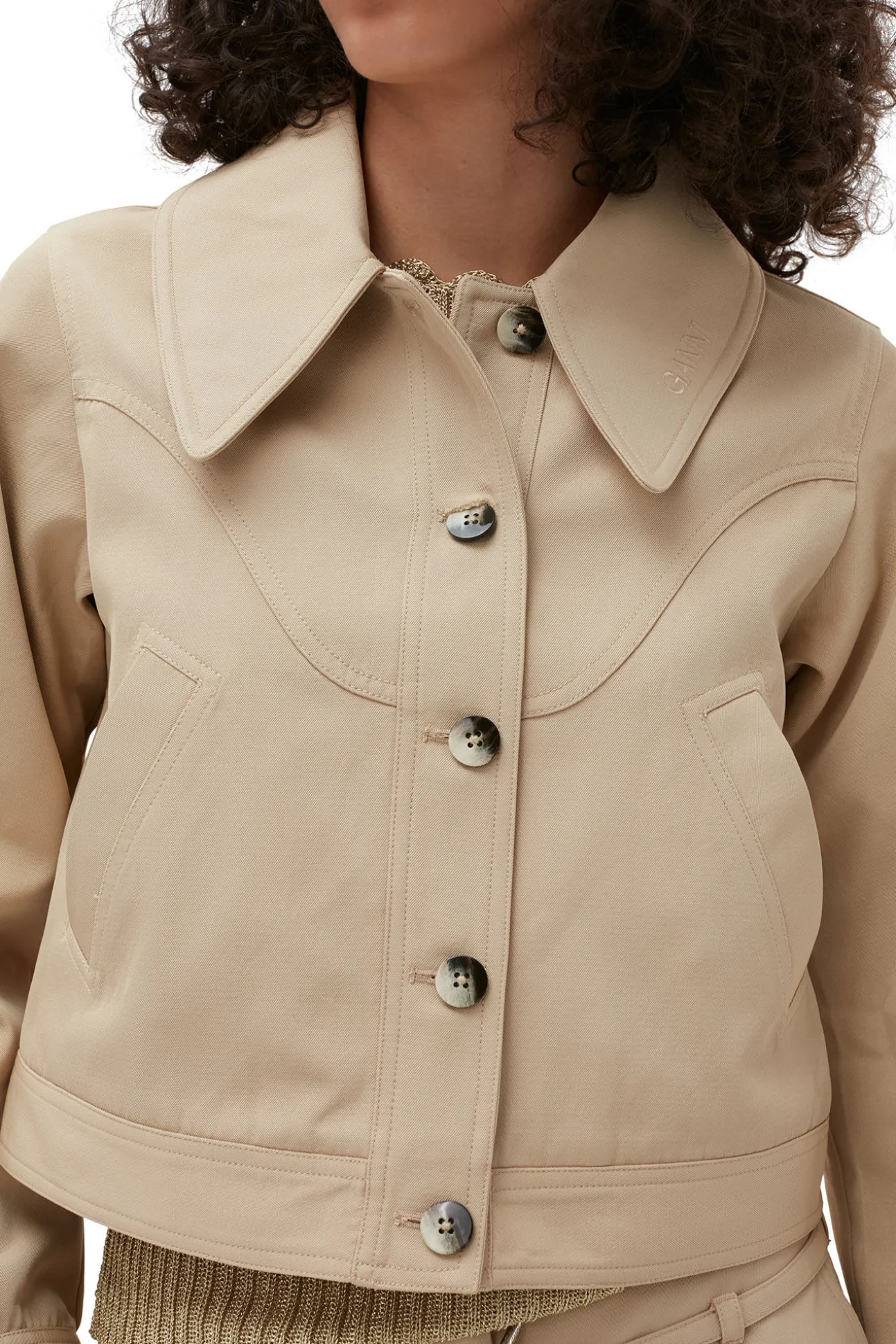 Shop GANNI Kurze Jacke Aus Heavy Twill Pale Khaki