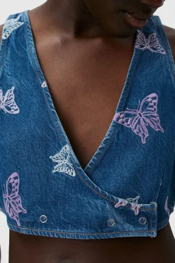 Cheap GANNI Kurzer Geschnittene-Weste Mit Schmetterlingsstickerei Denim