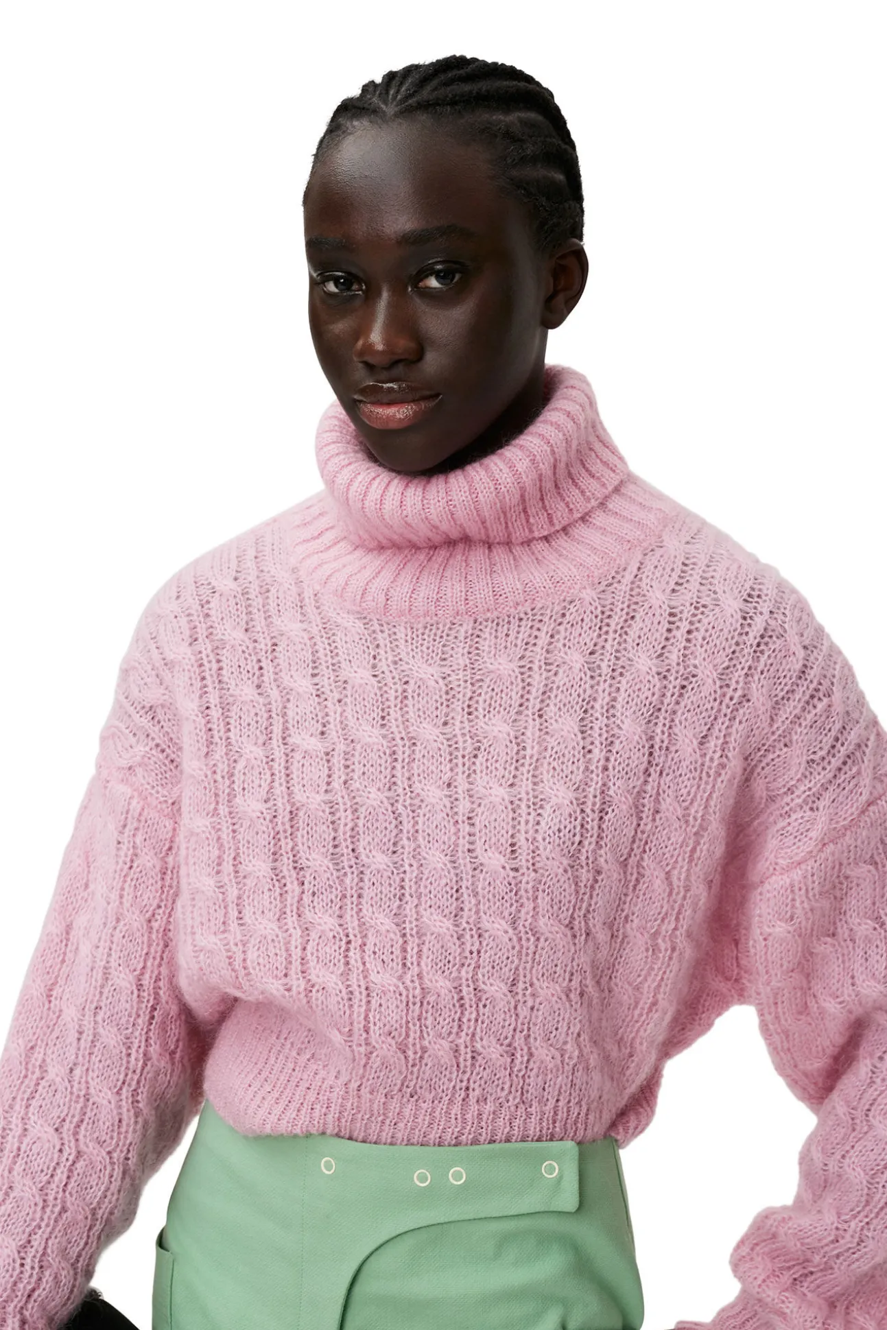 Cheap GANNI Kurzer Rollkragenpullover Lilac Sachet