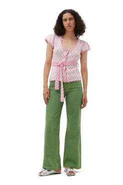Discount GANNI Lace-Cardigan Mit Kurzen Armeln Pink Tulle