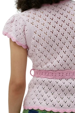 Discount GANNI Lace-Cardigan Mit Kurzen Armeln Pink Tulle