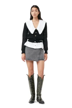 Cheap GANNI Lace-Cardigan Mit Niedrigem O-Ausschnitt Black