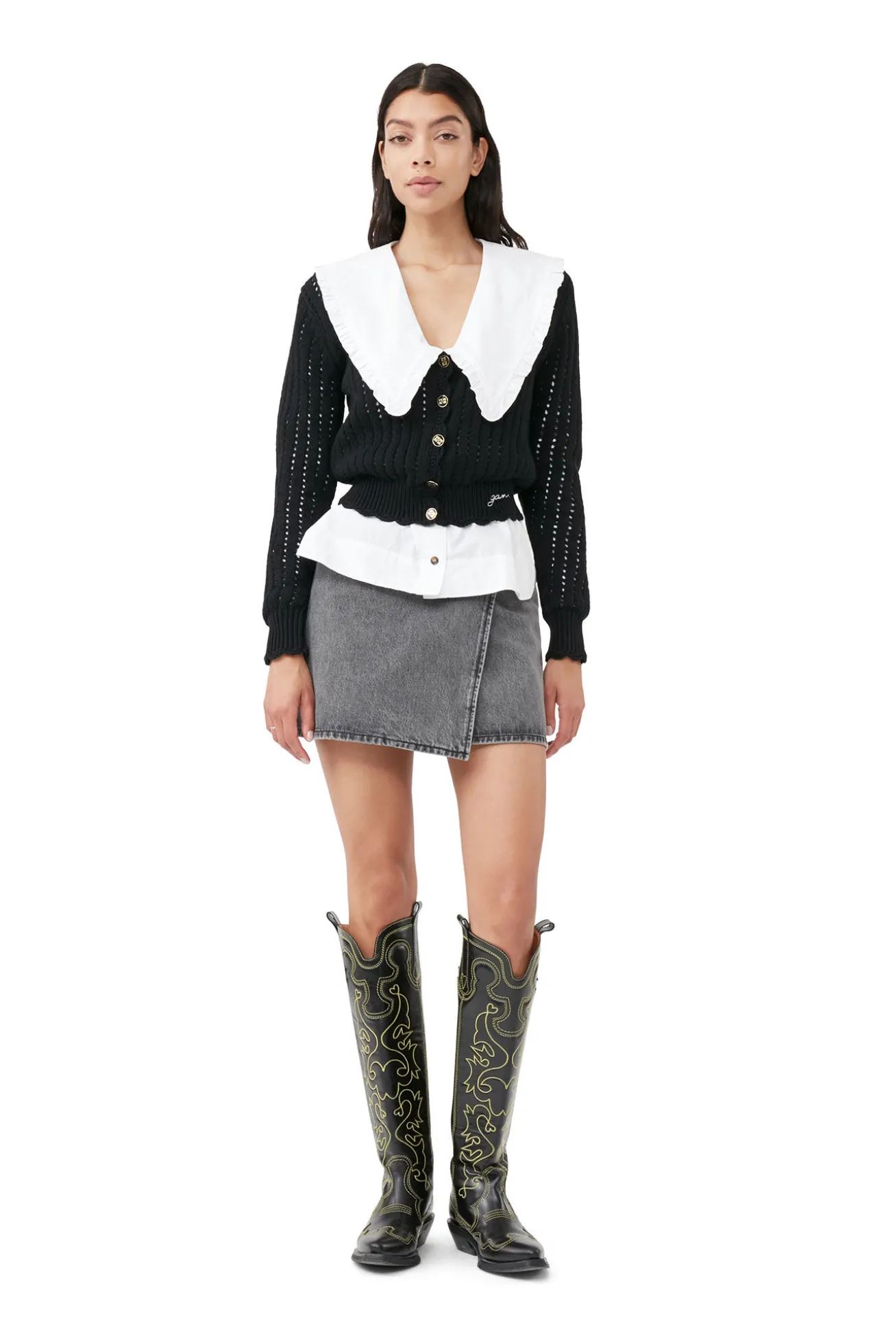 Cheap GANNI Lace-Cardigan Mit Niedrigem O-Ausschnitt Black