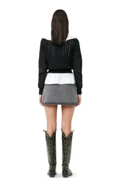 Cheap GANNI Lace-Cardigan Mit Niedrigem O-Ausschnitt Black