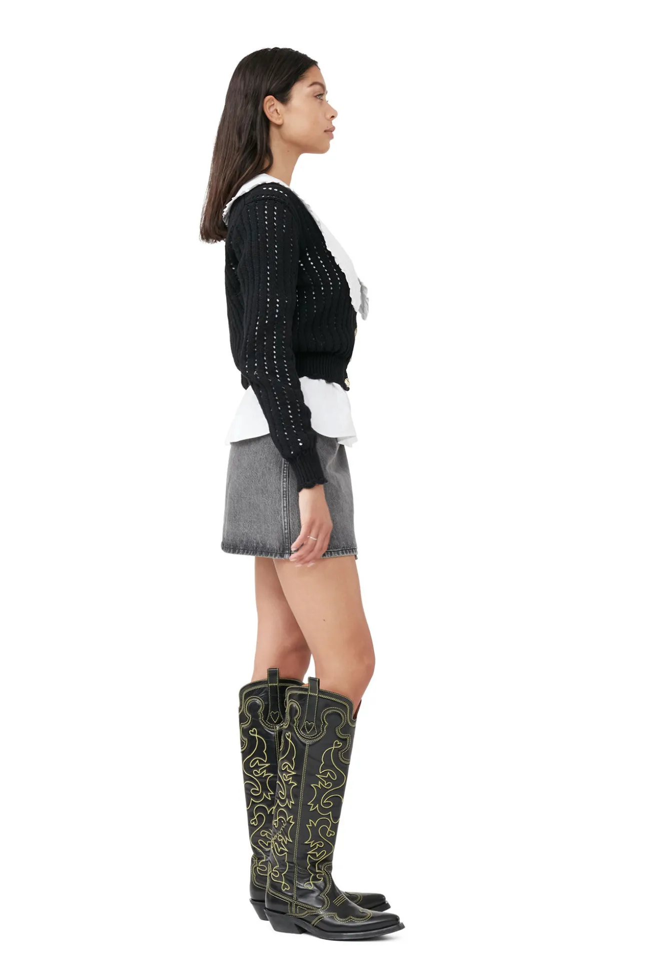 Cheap GANNI Lace-Cardigan Mit Niedrigem O-Ausschnitt Black