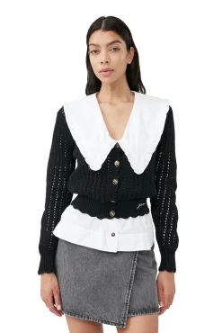 Cheap GANNI Lace-Cardigan Mit Niedrigem O-Ausschnitt Black