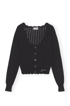 Cheap GANNI Lace-Cardigan Mit Niedrigem O-Ausschnitt Black