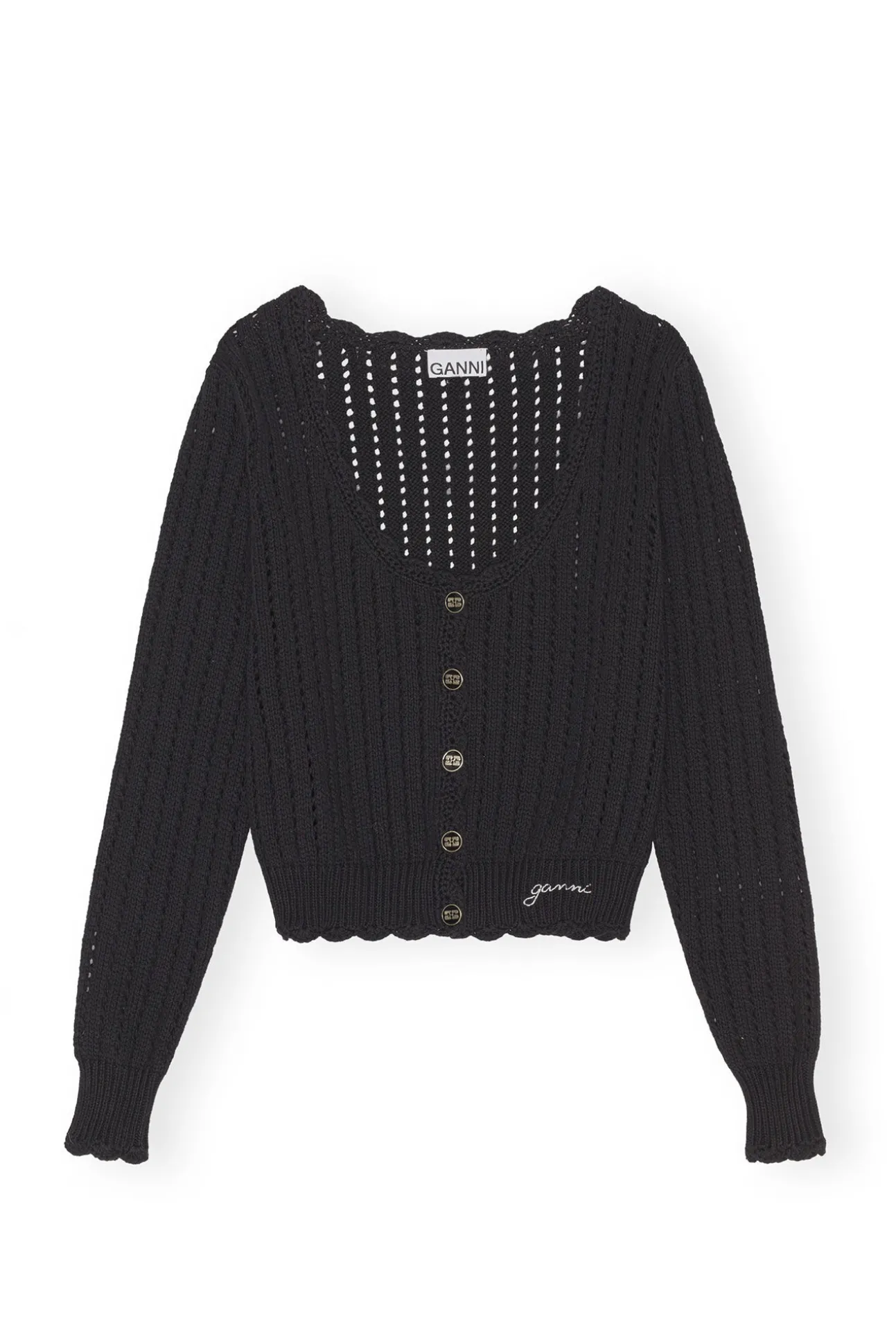 Cheap GANNI Lace-Cardigan Mit Niedrigem O-Ausschnitt Black