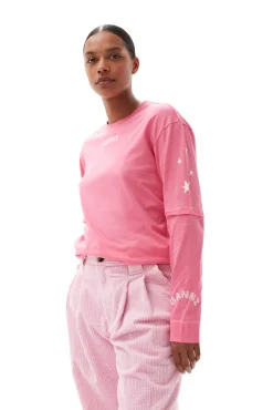 Sale GANNI Langarm-T-Shirt Shocking Pink