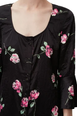Clearance GANNI Langes Gewelltes Satinkleid Black