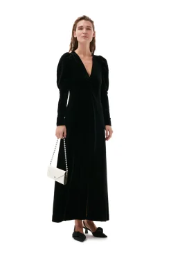 Online GANNI Langes Samtkleid Black