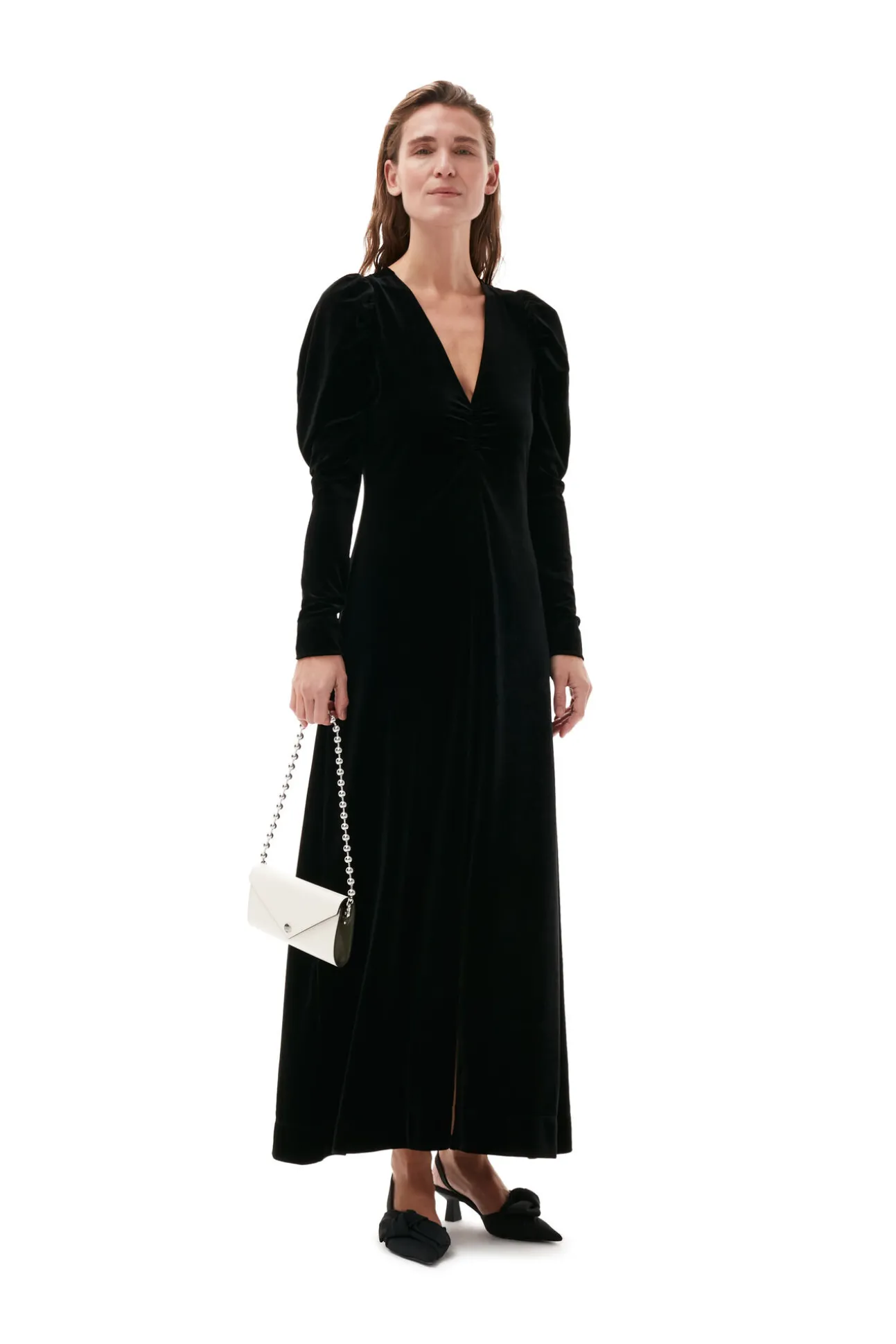 Online GANNI Langes Samtkleid Black