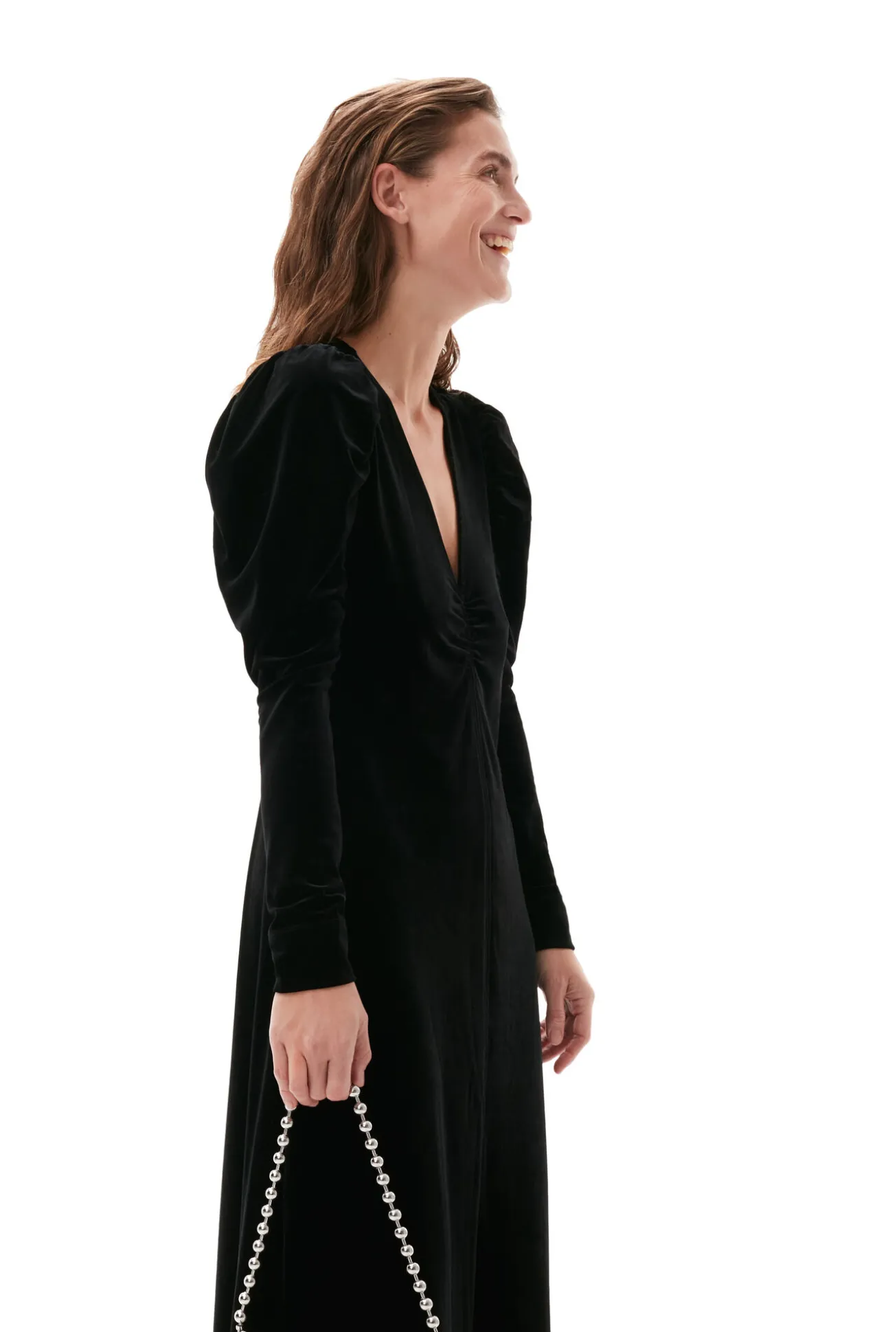 Online GANNI Langes Samtkleid Black