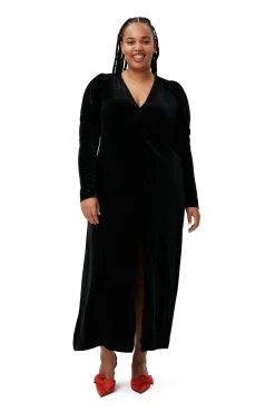 Online GANNI Langes Samtkleid Black