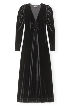 Online GANNI Langes Samtkleid Black