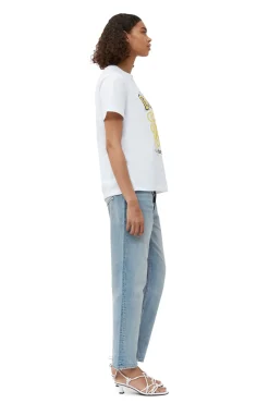 Hot GANNI Lassiges Gelbes Blumen-T-Shirt Bright White