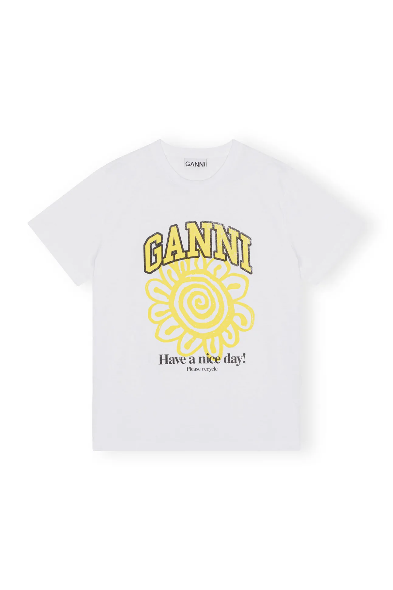 Hot GANNI Lassiges Gelbes Blumen-T-Shirt Bright White