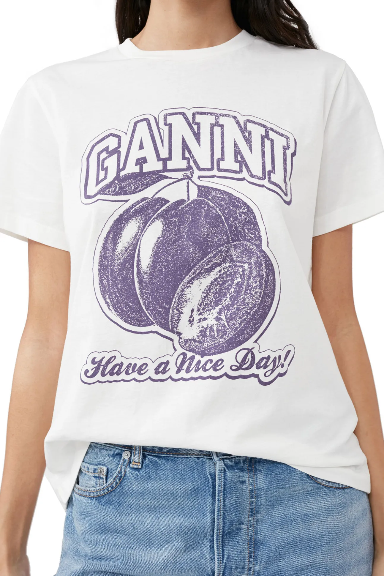 Hot GANNI Lassiges Plum-T-Shirt Egret