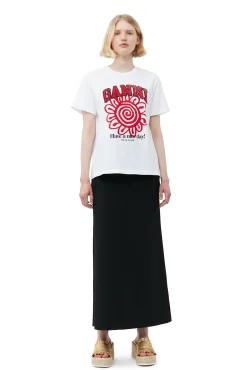Shop GANNI Lassiges Rotes Blumen-T-Shirt Bright White