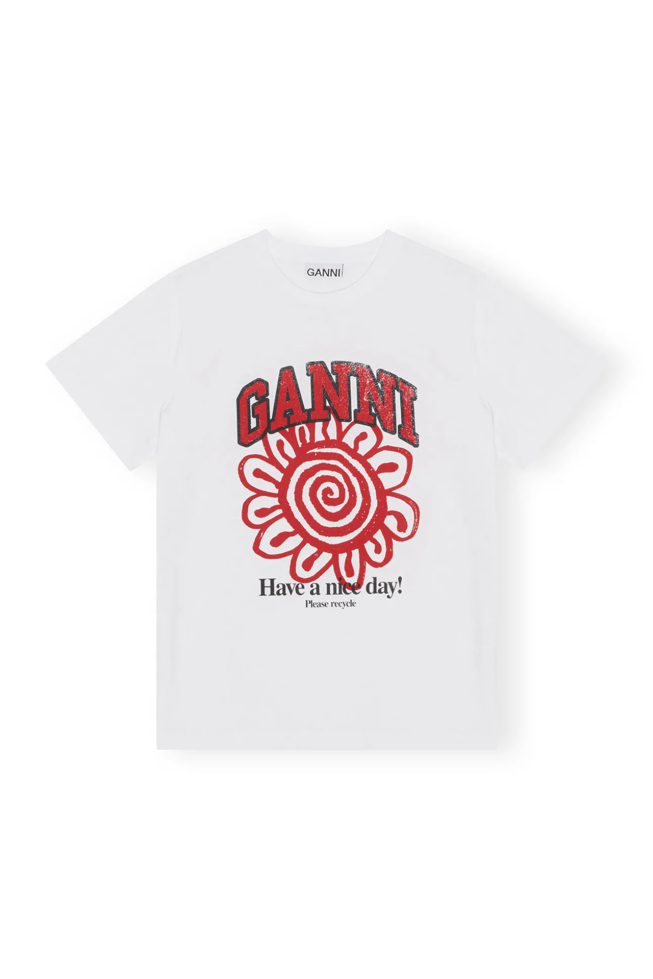 Shop GANNI Lassiges Rotes Blumen-T-Shirt Bright White