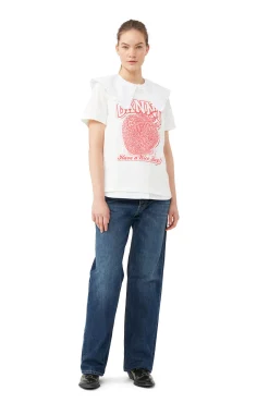 Cheap GANNI Lassiges Strawberry-T-Shirt Egret