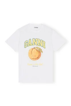 Store GANNI Lassiges T-Shirt Mit Pfirsich-Print Bright White