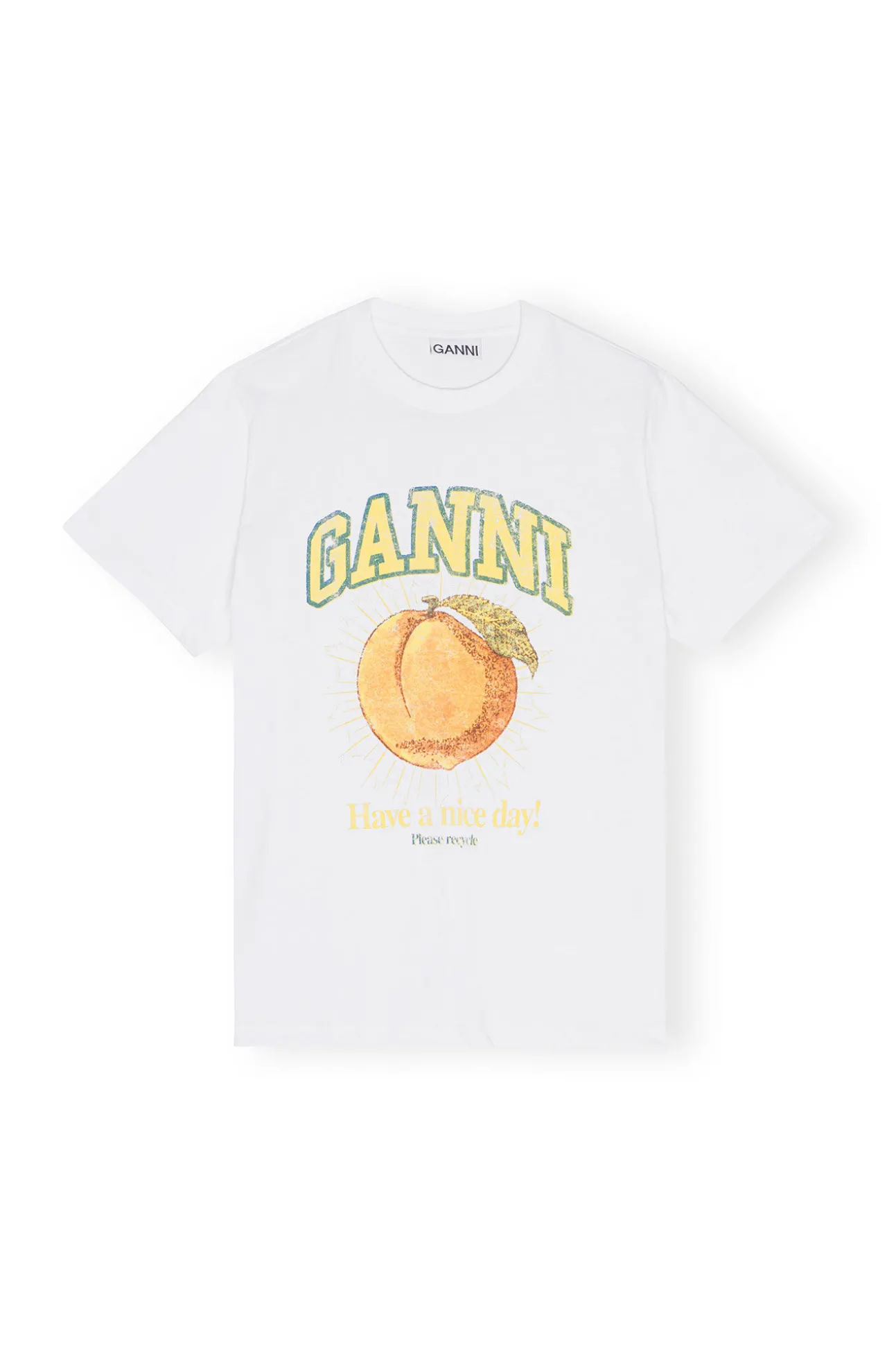Store GANNI Lassiges T-Shirt Mit Pfirsich-Print Bright White