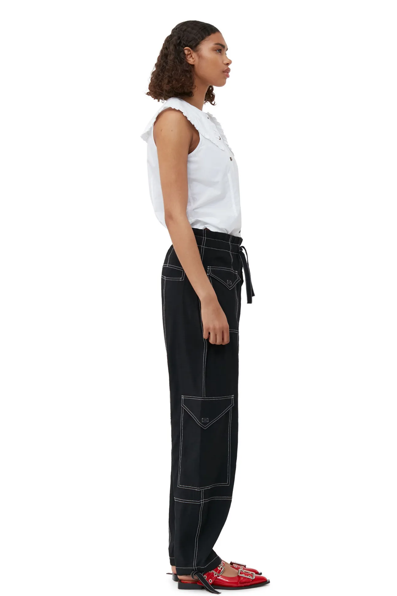 Shop GANNI Leichte Pocket-Slub-Hose Black