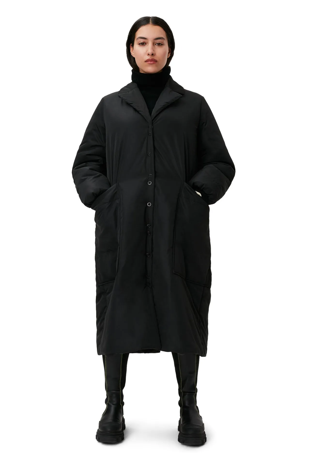 Cheap GANNI Leichter, Gepolsterter Mäntel Black