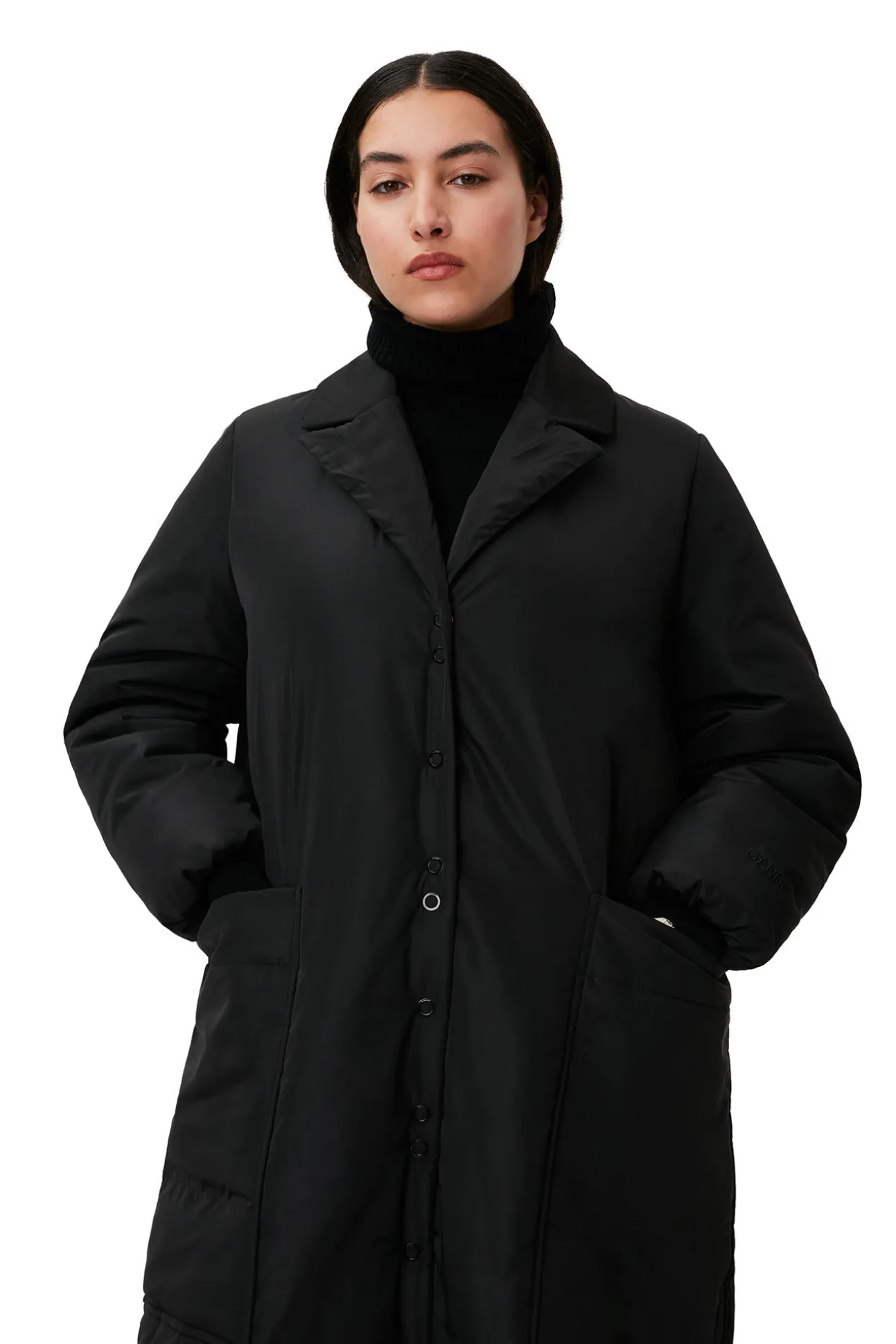 Cheap GANNI Leichter, Gepolsterter Mäntel Black