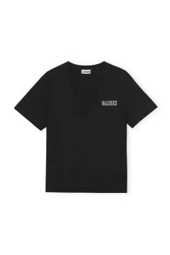 Sale GANNI Leichtes Software T-Shirt Mit V-Ausschnitt Black