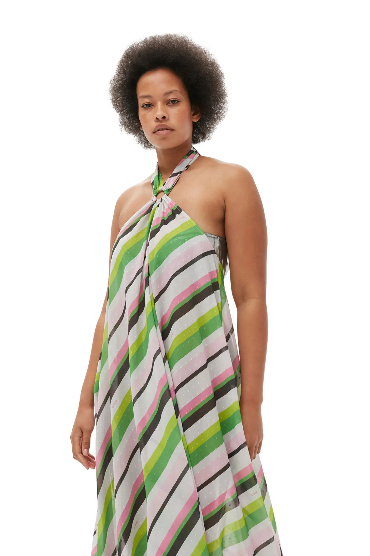 Outlet GANNI Leichtes Neckholder-Kleid Aus Chiffon Multicolour