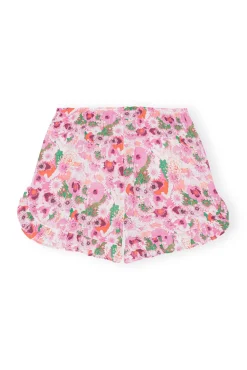 Discount GANNI Light Cotton Ruffle Shorts Sugar Plum