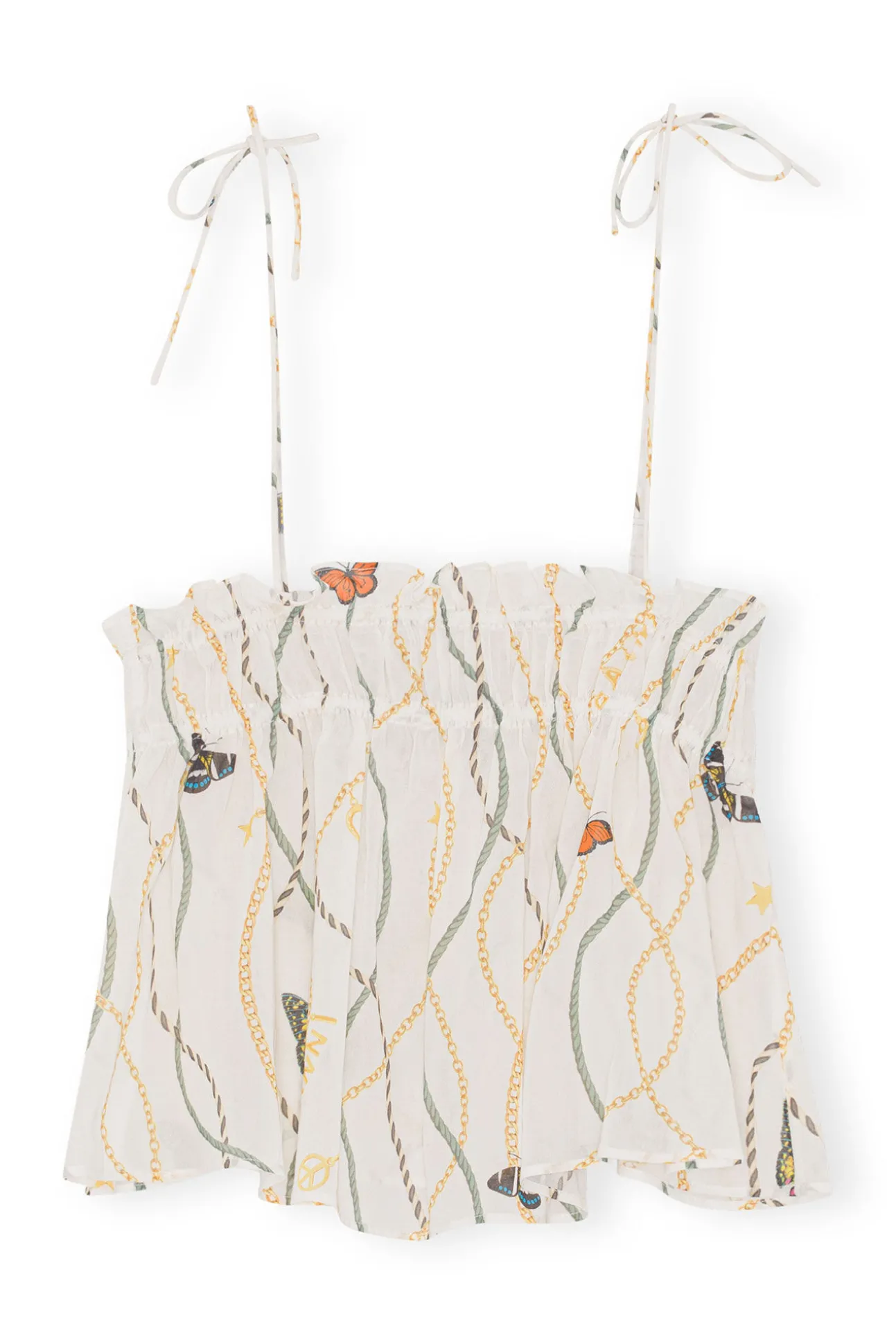 Shop GANNI Light Cotton Tieband Strap Top Egret