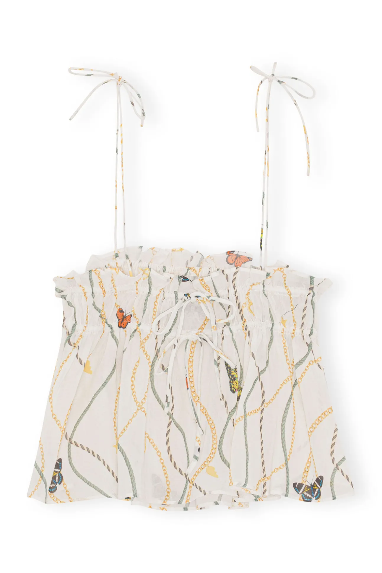 Shop GANNI Light Cotton Tieband Strap Top Egret
