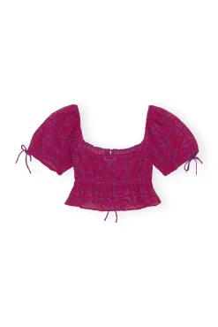Outlet GANNI Lila Crop-Top Mit Broderie-Anglaise Sparkling Grape