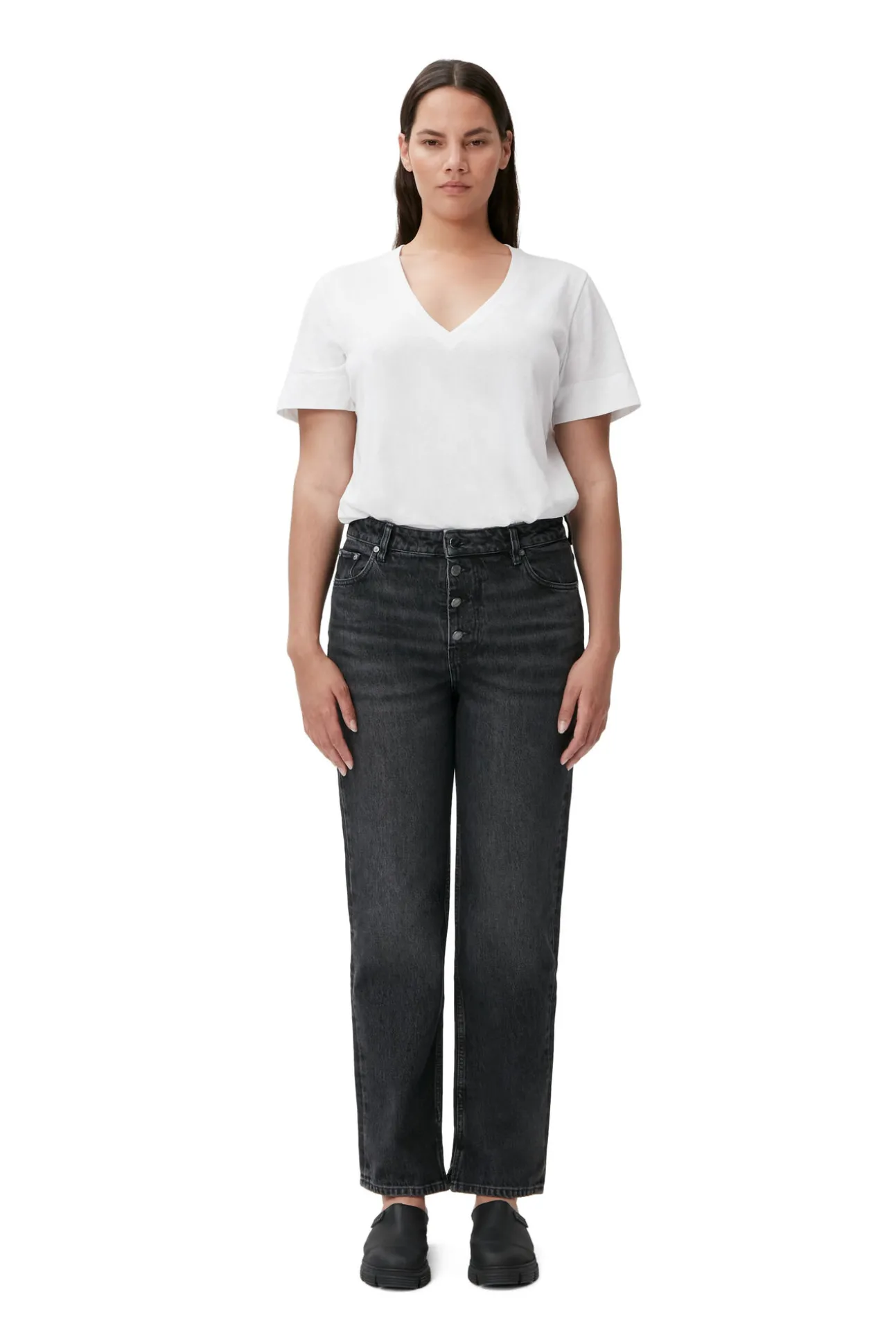 Shop GANNI Lovy Jeans Black/White Vintage
