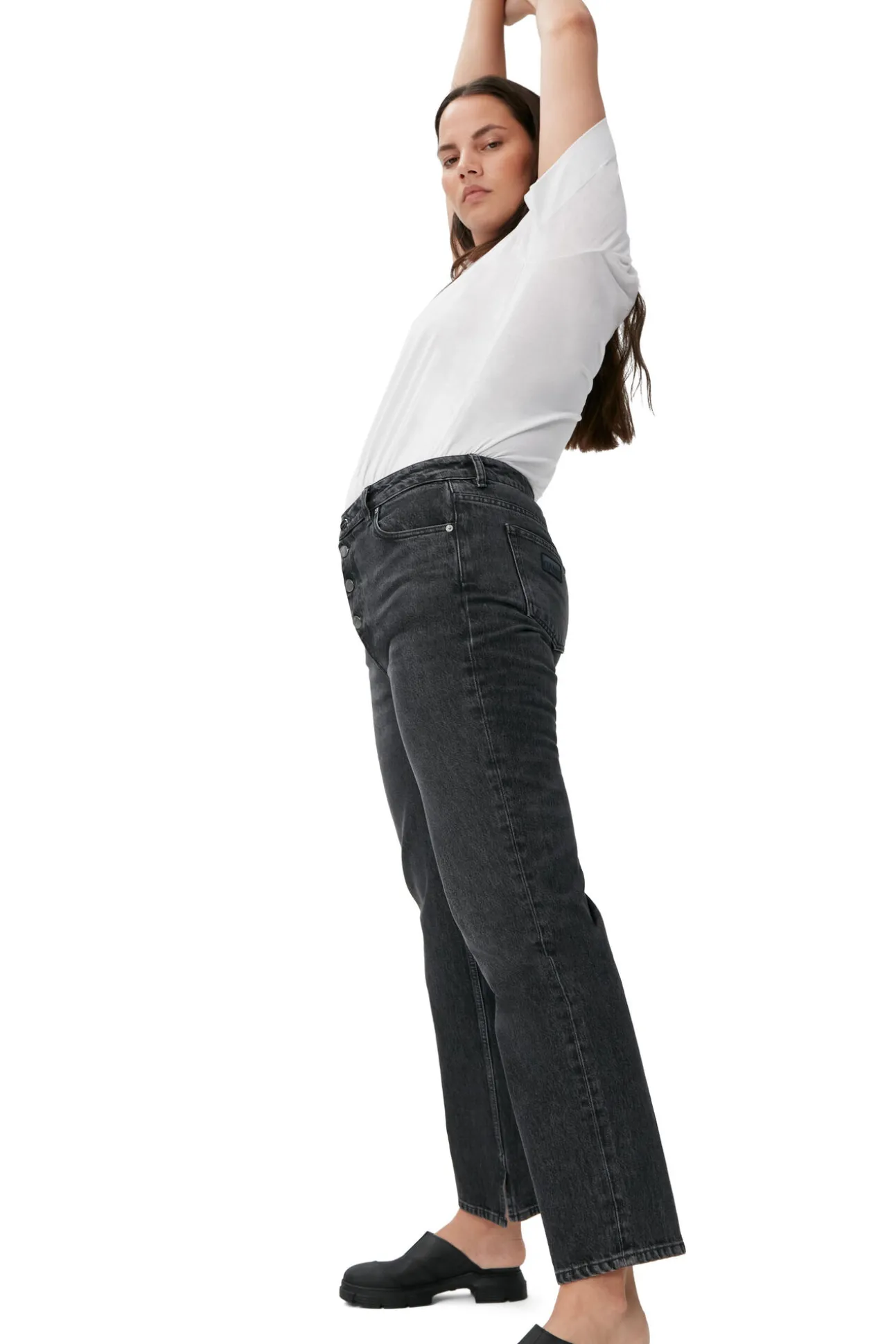 Shop GANNI Lovy Jeans Black/White Vintage