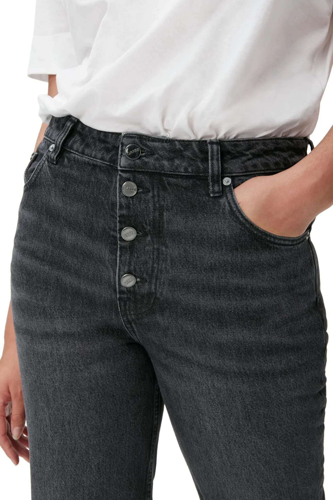 Shop GANNI Lovy Jeans Black/White Vintage