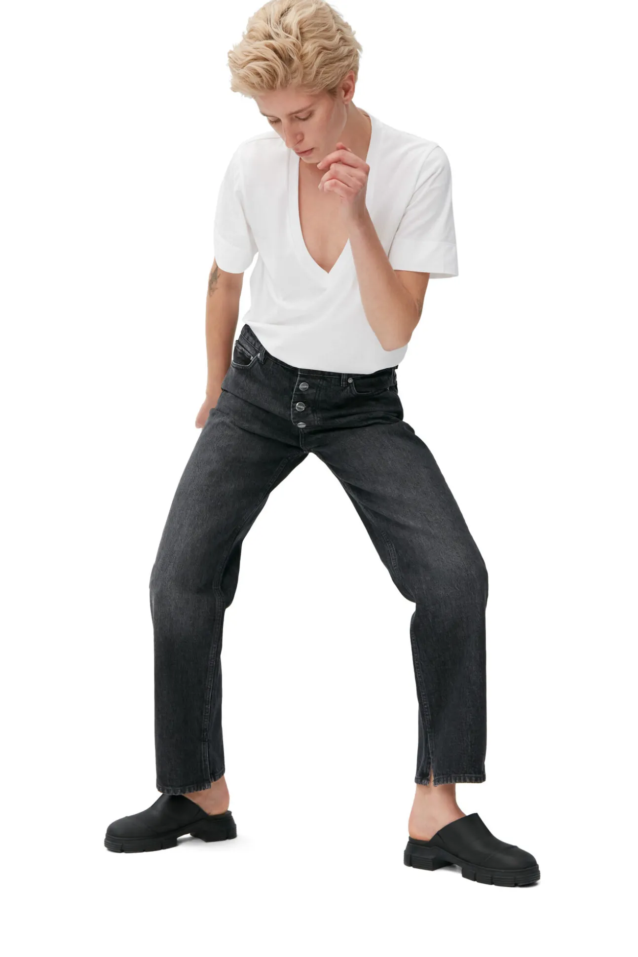 Shop GANNI Lovy Jeans Black/White Vintage