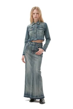 Fashion GANNI Maxi-Jeansrock Mit Gefarbten Saumen Tint Wash