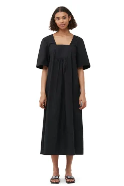 New GANNI Maxikleid Aus Cotton Poplin Mit Offenem Ausschnitt Black
