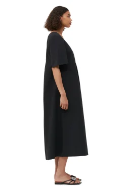 New GANNI Maxikleid Aus Cotton Poplin Mit Offenem Ausschnitt Black