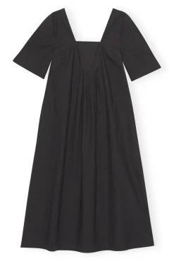 New GANNI Maxikleid Aus Cotton Poplin Mit Offenem Ausschnitt Black