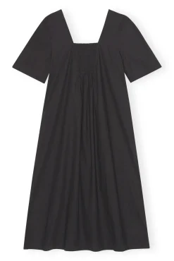 New GANNI Maxikleid Aus Cotton Poplin Mit Offenem Ausschnitt Black
