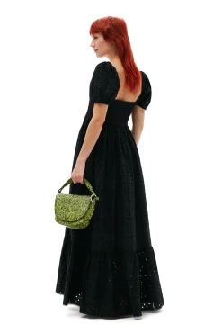 Fashion GANNI Maxikleid Aus Lochstickerei Black