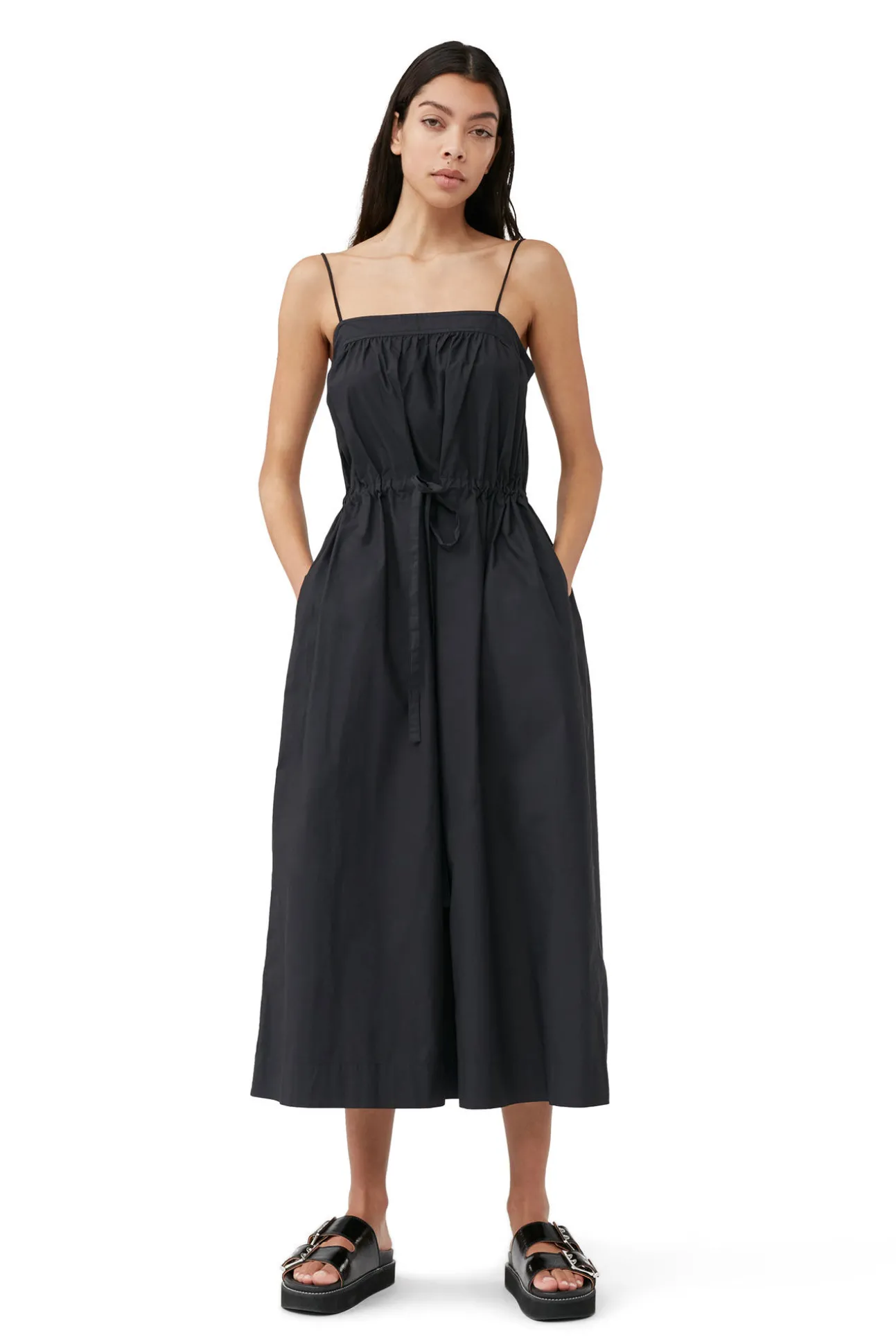 Online GANNI Maxi-Tragerkleid Aus Cotton Poplin Black